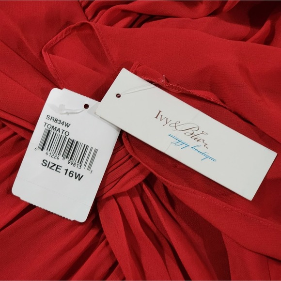 Ivy and Blu Red V-Neck detail waist flowy midi Party dress plus size 18W new! - Picture 6 of 8
